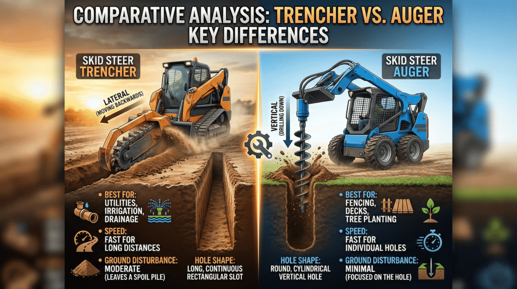 Skid Steer Attachment Trencher vs. Auger Comparison