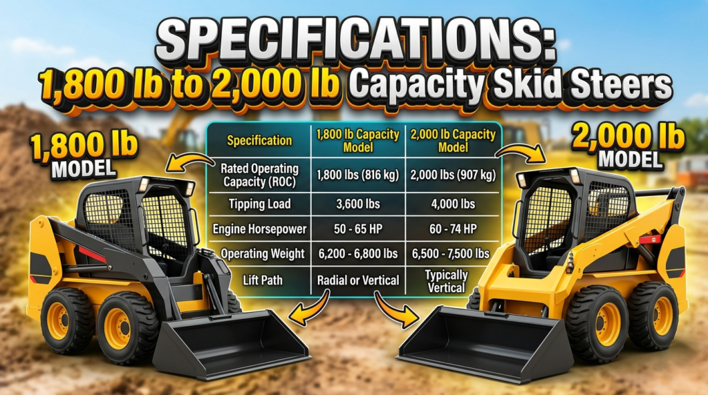 1,800 lb to 2,000 lb Capacity Skid Steers Specifications